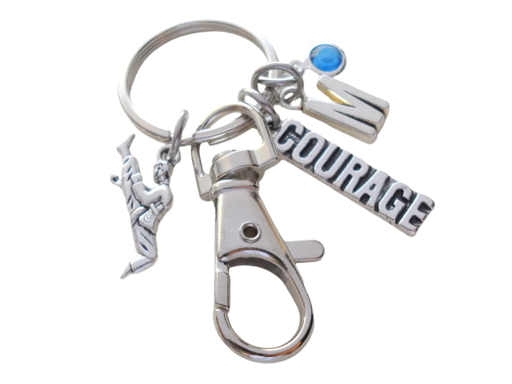 Martial Arts Keychain with Kicking Student Charm, Courage Charm, Swivel Clasp, Karate, and Personalized Charm Options, Taekwondo or Coach Keychain