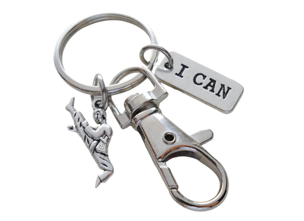 Martial Arts Keychain with Kicking Student Charm, I Can Charm, and Swivel Clasp, Karate, Taekwondo or Coach Keychain