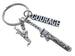 Martial Arts Keychain with Samurai Sword Charm, Courage Charm, and Kicking Student Charm, Karate, Taekwondo or Coach Keychain