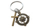 Bronze Compass & Cross Charm Keychain, Religious Youth Camp, Teacher, Neighbor or Volunteer Keychain
