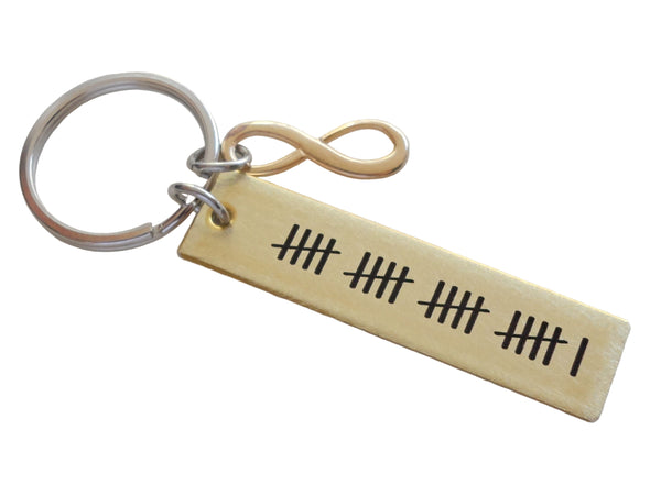 Custom Engraved Brass Tag Keychain with Tally Marks and Brass Infinity Charm by Jewelry Everyday