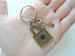 Custom Engraved Bronze Lock Charm Keychain with Love Key Charm