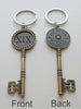 Bronze Key Charm Keychain with XIX Engraved, For Couples 19 Year Anniversary
