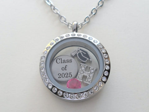 Class of 2026 Graduate Locket Necklace with Graduate Cap, "Class of 2026" Disc Charm, and Custom Letter & Birthstone by Jewelry Everyday