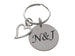 Custom Engraved Steel Disc Keychain With Heart Charm, Couples Anniversary Keychain