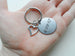 Custom Engraved Steel Disc Keychain With Heart Charm, Couples Anniversary Keychain