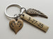 Bronze Twin Babies Memorial Keychain, Twins Feet Heart Charm & Wing Charm & Custom Engraved Tag by Jewelry Everyday