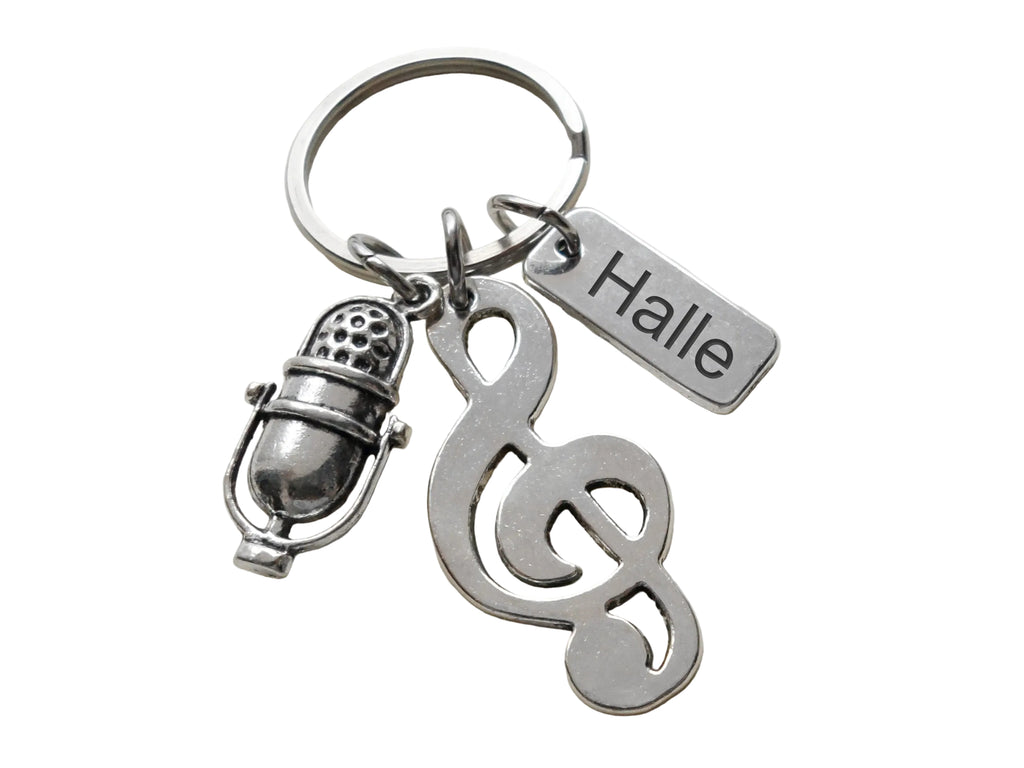 Treble Clef Charm Keychain with Microphone and Custom Engraved Tag, Music Student, Teacher, or Musician Keychain by JewelryEveryday