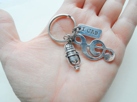 Treble Clef Charm Keychain with I Can Charm and Microphone, Music Student, Teacher, or Musician Keychain by JewelryEveryday