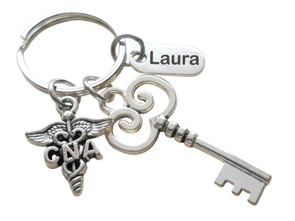 CNA Charm Keychain with Key and Personalized Thank You Tag, Appreciation Gift by JewelryEveryday