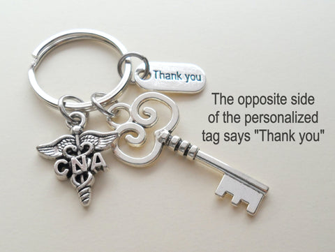 CNA Charm Keychain with Key and Personalized Thank You Tag, Appreciation Gift by JewelryEveryday