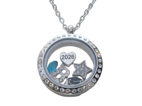 Class of 2026 Graduate Locket Necklace with Graduate Cap, 2026 Heart Charm, and Custom Letter & Birthstone - by Jewelry Everyday