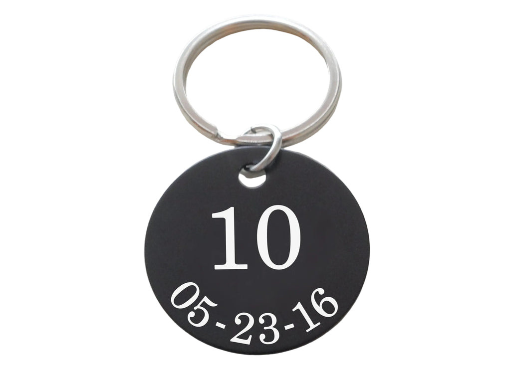 Custom Engraved Anodized Aluminum Disc Anniversary Keychain, Couples Key Chain