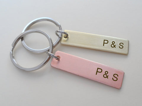 Personalized Brass and Copper Rectangle Tag Keychains Engraved for 7 Year Anniversary Gift by Jewelry Everyday