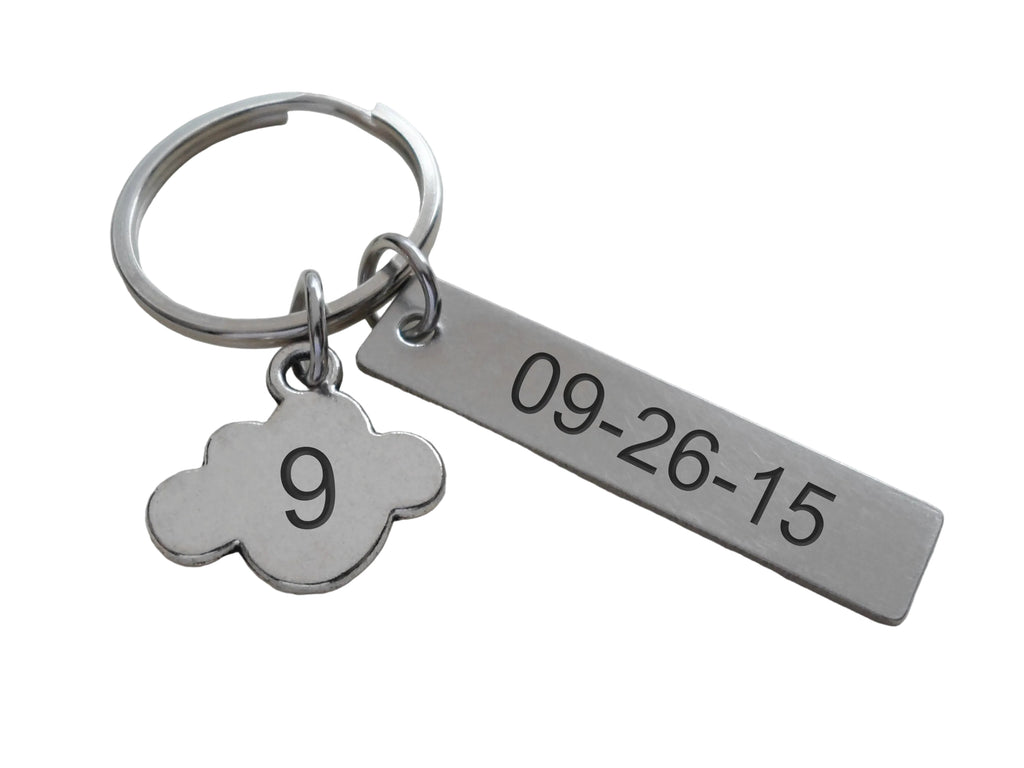 Cloud 9 Keychain with Custom Engraved Steel Tag, Couples Keychain