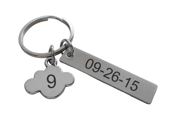 Cloud 9 Keychain with Custom Engraved Steel Tag, Couples Keychain