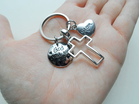 God Gave Me You Keychain With Cross Charm & Family Relation Charm, Family, Friend or Neighbor Keychain