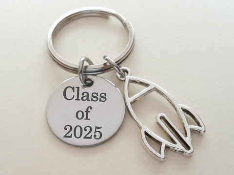 Personalized Outline Spaceship Rocket Charm Keychain and Steel Disc Custom Engraved, Aerospace Engineer Gift, Astronautical Keychain (Copy)