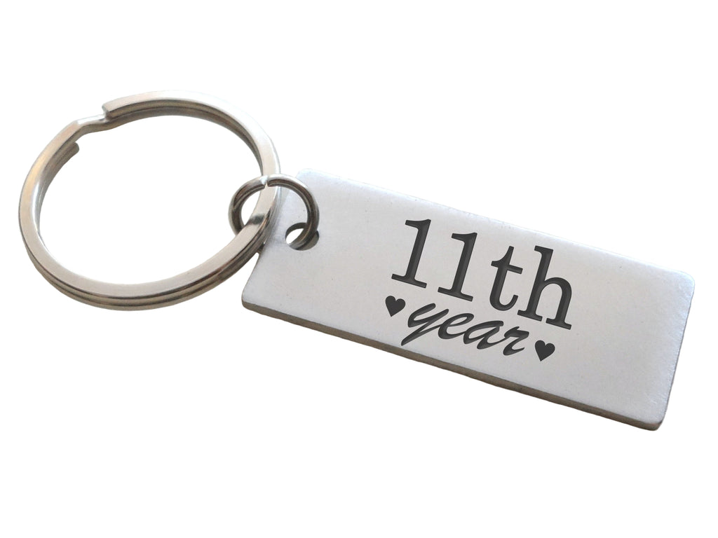 Stainless Steel Tag Keychain Engraved with "11th Year"; Couples 11 Year Anniversary