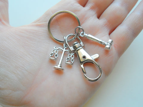 Law Scales Charm Keychain with Gavel Charm & Swivel Clasp, Paralegal Charm Keychain