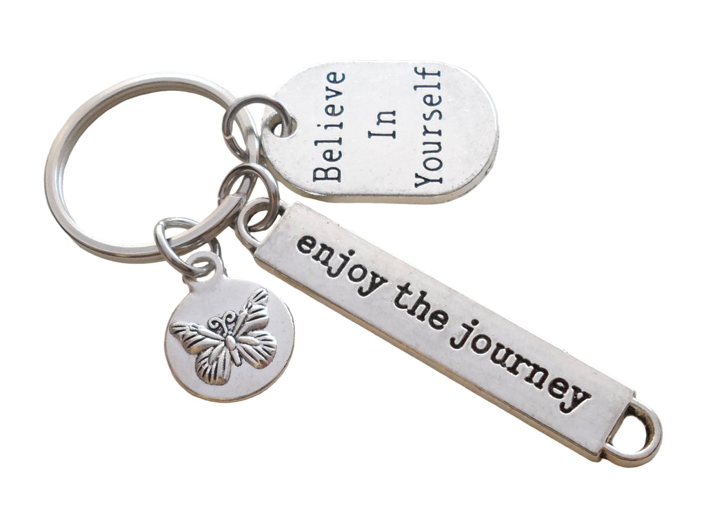 Butterfly Charm Keychain with Believe in Yourself & Enjoy the Journey Charm