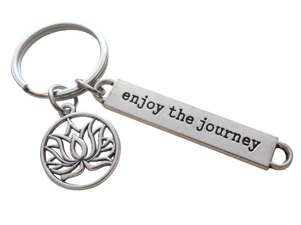 Yoga Teacher or Student Keychain, Lotus Flower Charm & Enjoy the Journey Charm