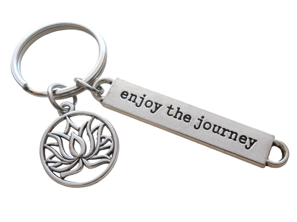 Yoga Teacher or Student Keychain, Lotus Flower Charm & Enjoy the Journey Charm