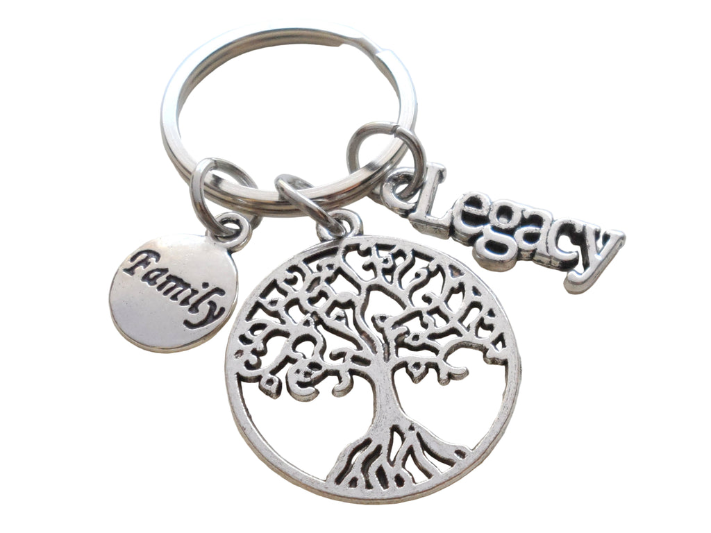 Tree Charm Keychain with Legacy Charm & Family Charm, Family Reunions or Family Gatherings Gift