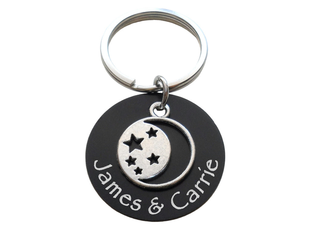 Custom Engraved Aluminum Disc Keychain with Moon & Stars Charm