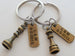 Bronze Small Chess Piece Charm Keychains with Forever Charms & Custom Engraved Option, King and Queen Set - Couples Keychain Set