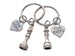 Small Chess Piece Charm Keychains with For Keeps Heart Charms, King and Queen Set - Couples Keychain Set