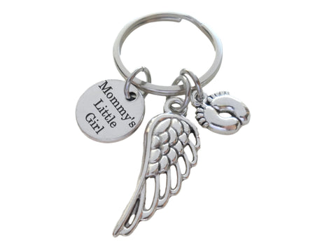 Baby Memorial Charm Keychain with Wing Charm, Baby Feet Char & Engraved Disc, Infant Loss Gift, Miscarriage Stillborn, Memorial Keychain