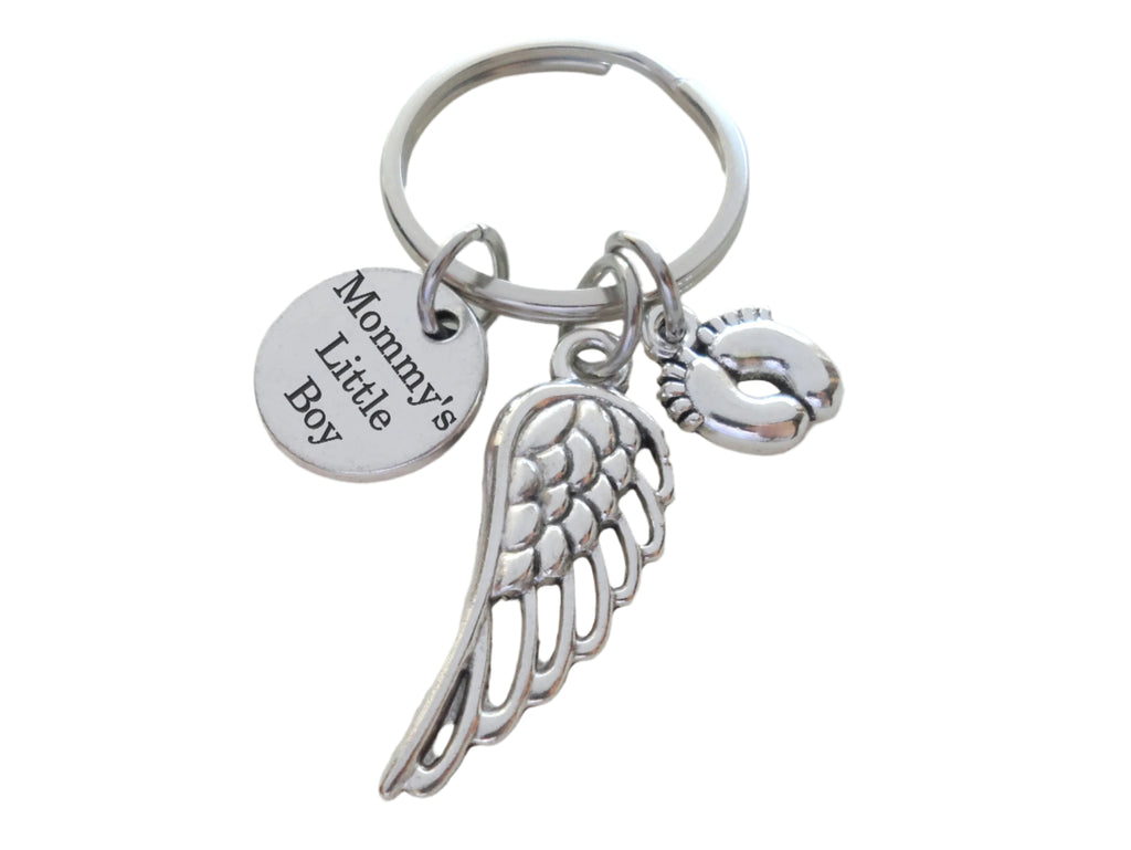 Baby Memorial Charm Keychain with Wing Charm, Baby Feet Charm & Engraved Disc, Infant Loss Gift, Miscarriage Stillborn, Memorial Keychain by Jewelry Everyday