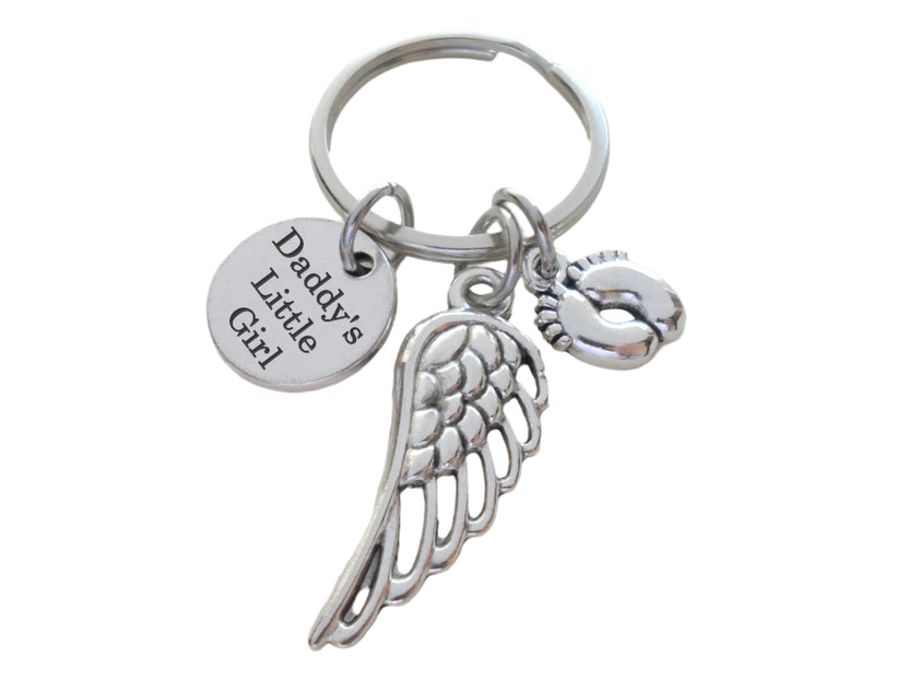 Baby Memorial Charm Keychain with Wing Charm, Baby Feet Char & Engraved Disc, Infant Loss Gift, Miscarriage Stillborn, Memorial Keychain
