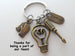 Electrician or Housekeeping Appreciation Keychain with Bronze Light Bulb, Screwdriver, Work Gloves & Thank You Charm, Employee Appreciation Keychain