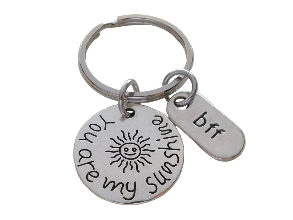 My Sunshine Keychain with Bff Charm, Small Sun You Are My Sunshine Saying Keychain