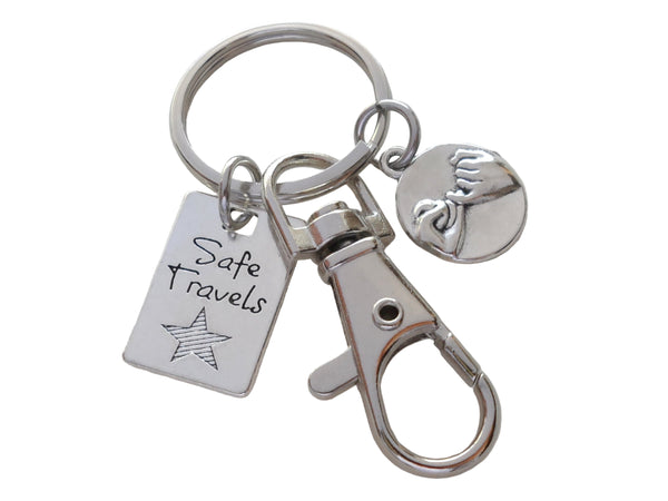 Pinky Promise Charm Keychain with "Safe Travels" Tag & Clasp