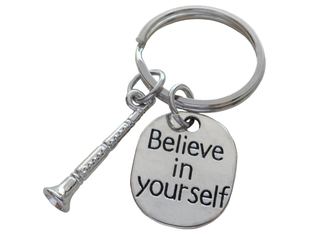 Clarinet / Oboe Charm Keychain with Believe in Yourself Charm, Musician or Music Teacher Keychain