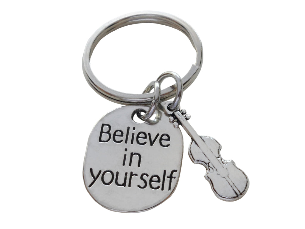 Violin / Viola Charm Keychain with Believe in Yourself Charm, Musician or Music Teacher Keychain