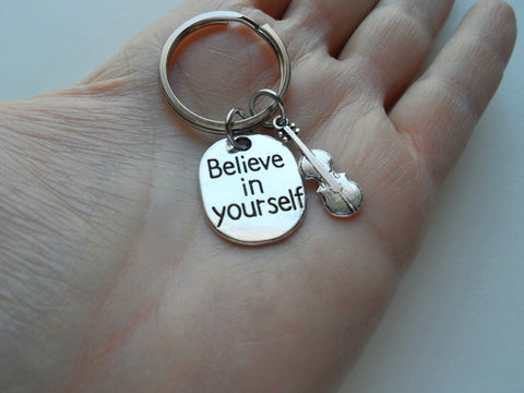 Violin / Viola Charm Keychain with Believe in Yourself Charm, Musician or Music Teacher Keychain