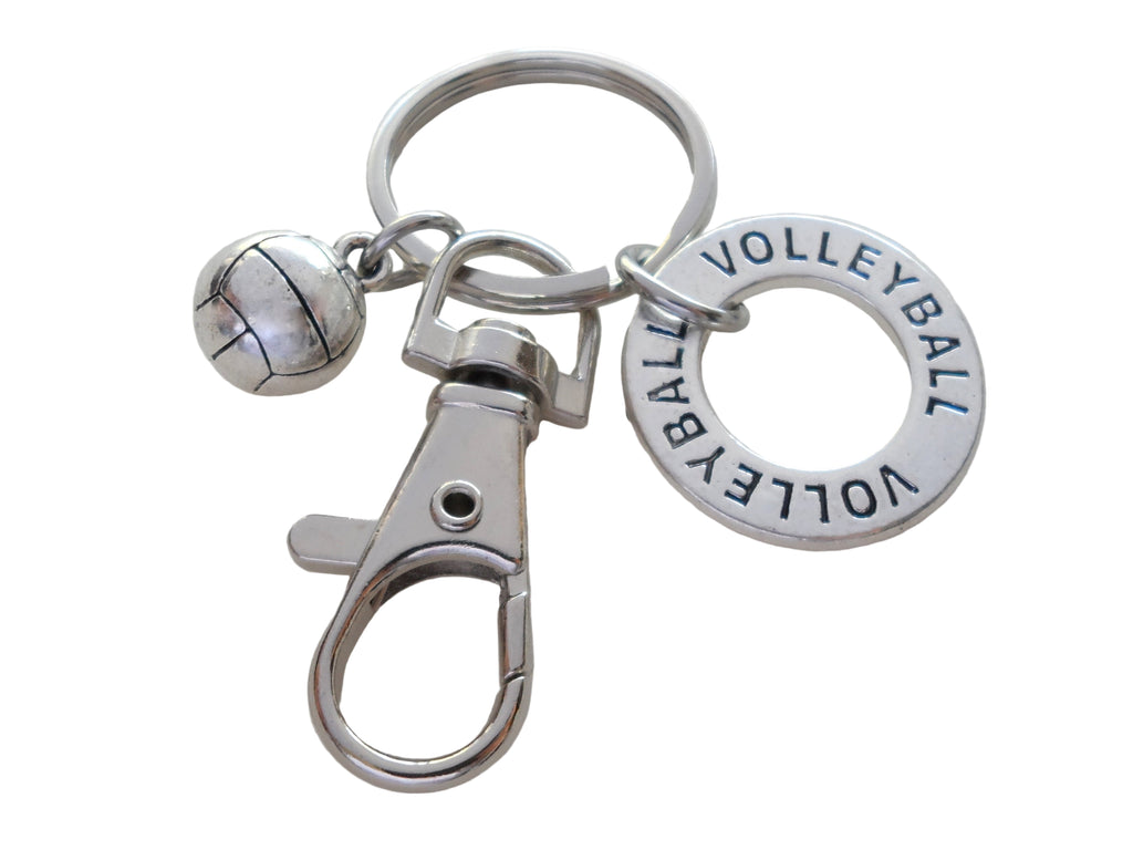 Volleyball Keychain with Volleyball Ring Charm, Volleyball Charm, and Swivel Clasp, Volleyball Player or Coach Keychain