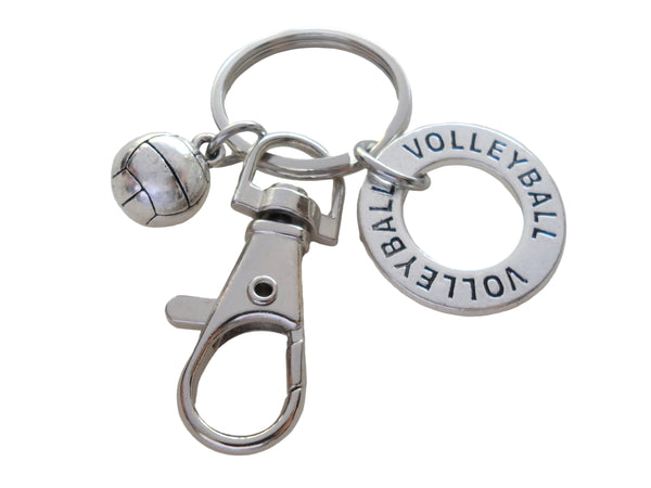 Volleyball Keychain with Volleyball Ring Charm, Volleyball Charm, and Swivel Clasp, Volleyball Player or Coach Keychain