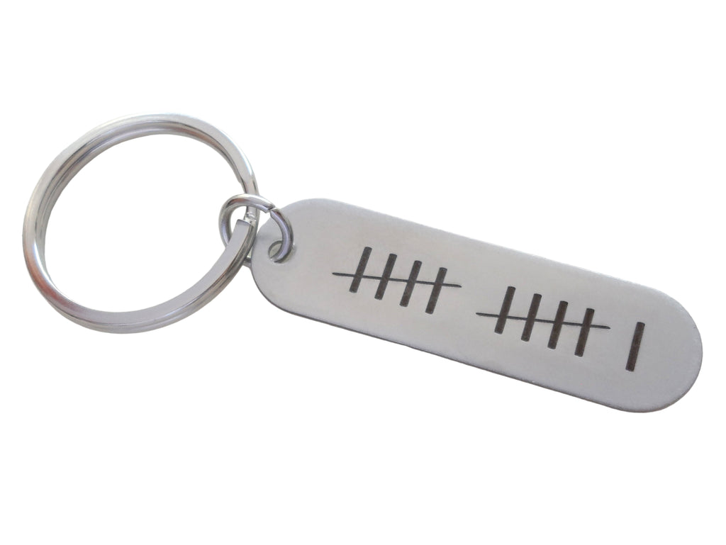 Stainless Steel Rounded Edge Tag Keychain Engraved with 11 Tally Marks For Couples 11 Year Anniversary