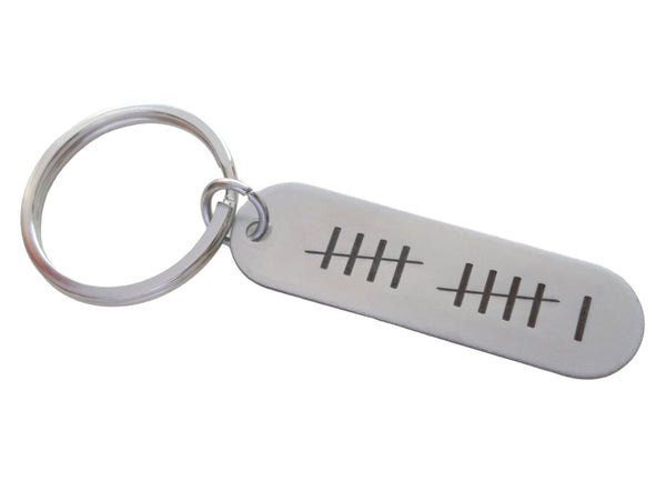 Stainless Steel Rounded Edge Tag Keychain Engraved with 11 Tally Marks For Couples 11 Year Anniversary