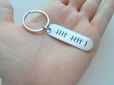 Stainless Steel Rounded Edge Tag Keychain Engraved with 11 Tally Marks For Couples 11 Year Anniversary