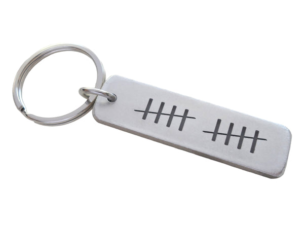 Aluminum Tag Keychain Engraved with 10 Tally Marks, Couples 10 Year Anniversary Gift