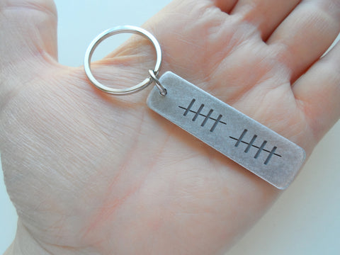 Aluminum Tag Keychain Engraved with 10 Tally Marks, Couples 10 Year Anniversary Gift