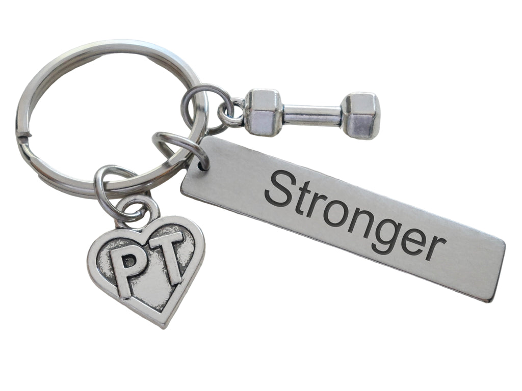 Physical Therapy Keychain with Stronger Engraved Tag, PT Heart & Hand Weight Charm