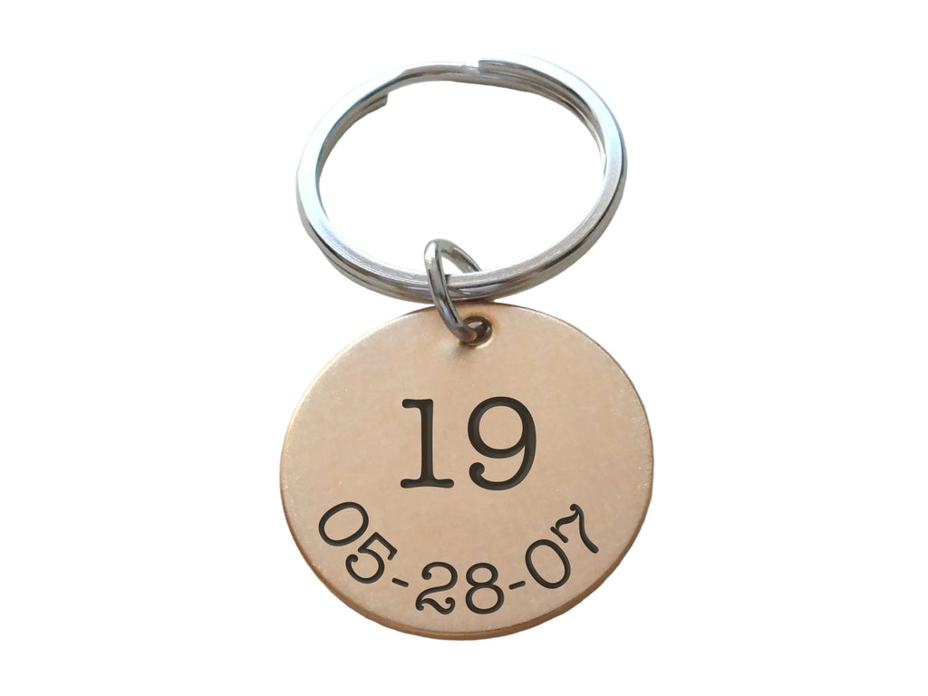 Custom Engraved Bronze Disc Keychain, Anniversary Gift Keychain, Personalized Engraved Keychain