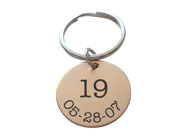 Custom Engraved Bronze Disc Keychain, Anniversary Gift Keychain, Personalized Engraved Keychain
